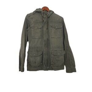 Lucky Brand Jacket Mens Small Green Military Zip Up  Hooded Pockets Utility